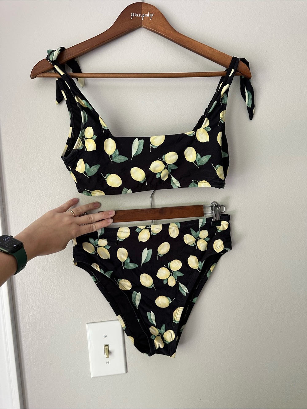 PacSun Black Lemon Print Tie-Strap Bikini Set
